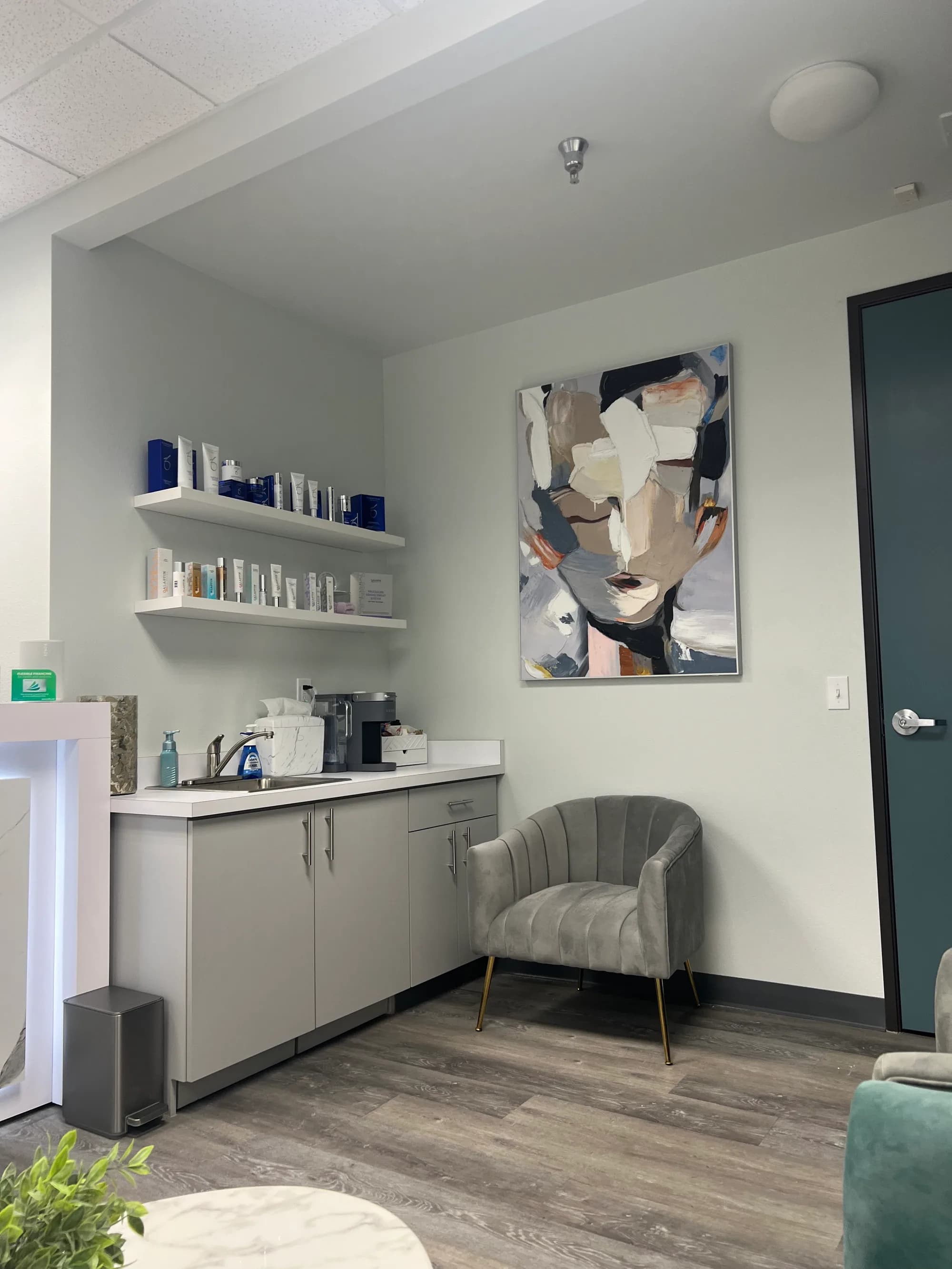 The retail corner at Mafi Plastic Surgery in Fresno, where the practice's product lines are stocked