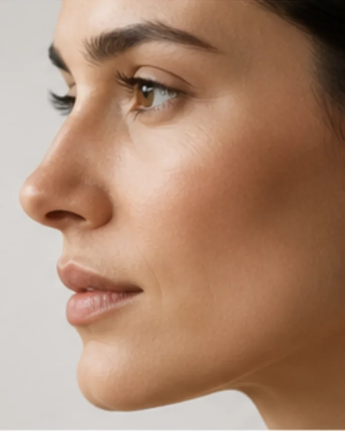 Profile view of a rhinoplasty patient